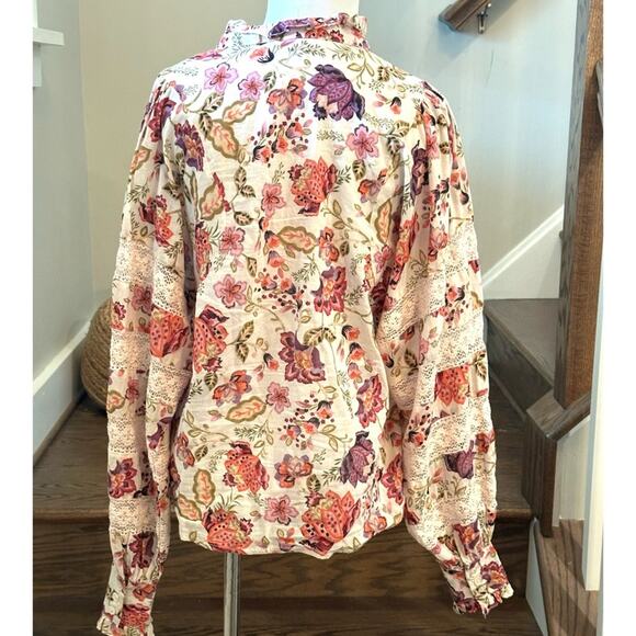 House of Harlow 1960 Floral Balloon Sleeve with Lace Blouse Size Small - Picture 5 of 9